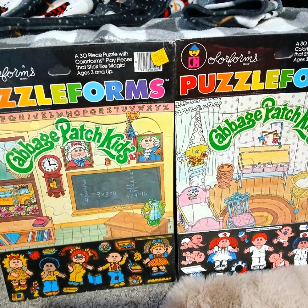 Vintage 1983 Cabbage Patch Kids Colorforms puzzles.